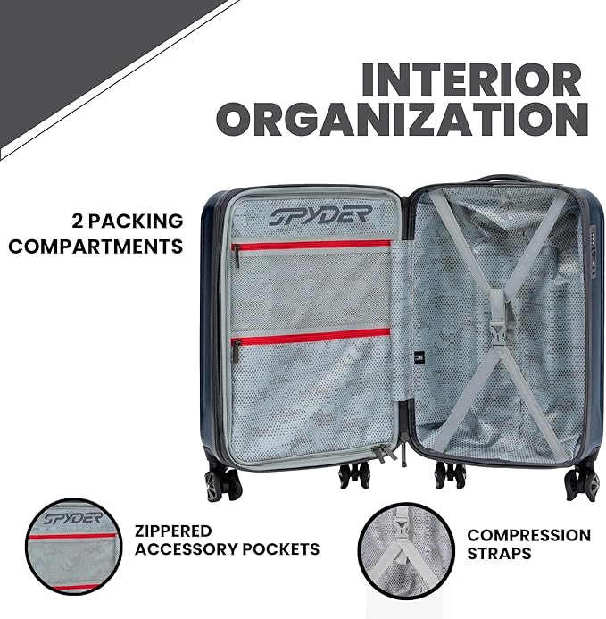 Spyder Rails 20 Inch Expandable Hardside Carry-On Suitcase with 360° Spinner Wheels, TSA Approved Lock