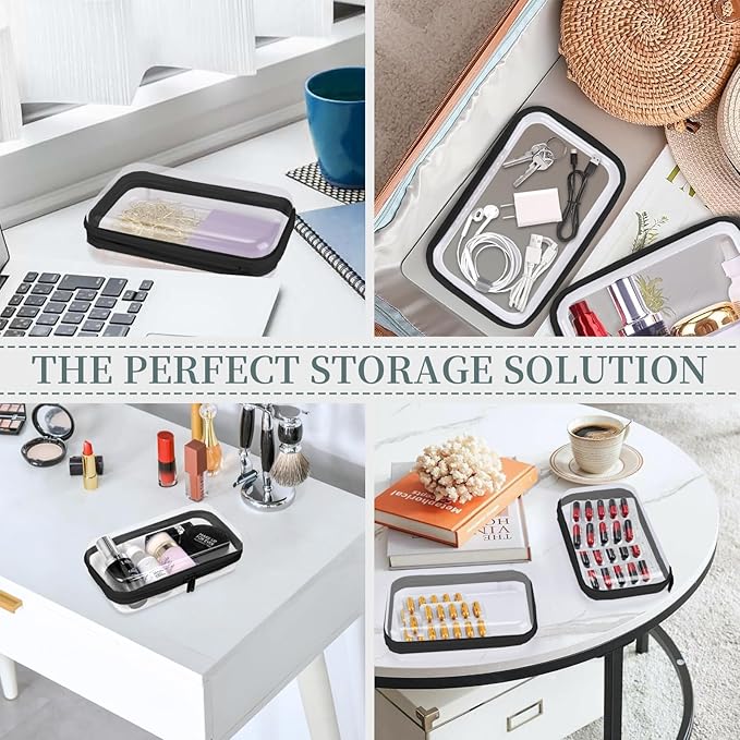 3 Pack Clear Hard Shell Zipper Case, Clear Zipper Pouches Waterproof Makeup Organizer & Travel Toiletry Bag, Plastic Pouch for Travel Office Storage, Home, Black Small Size