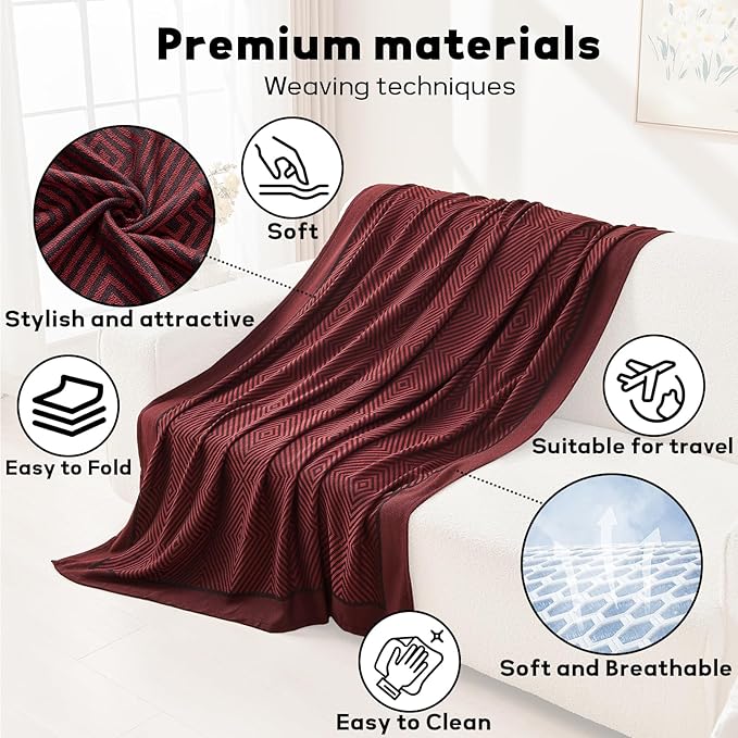 Travel Blanket Airplane - Ultra Soft & Lightweight Knit Design Compact Airplane Blanket,53x72 Inch,Stylish Travel Shawl Wraps for Flights,Office,Home Use,Travel Essentials & Gifts
