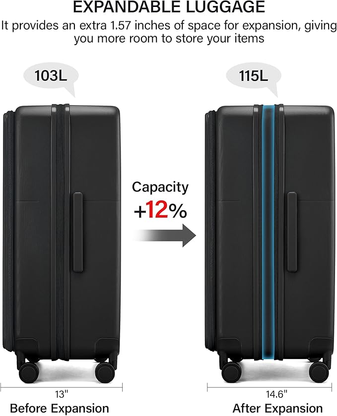Hanke 28 Inch Expandable Checked Luggage with Cup Holder and Charger Port, Top Opening Hard Shell Large Suitcases with Wheel, Big Travel Rolling Suitcase Trunk Luggage with Lock,Jet Black
