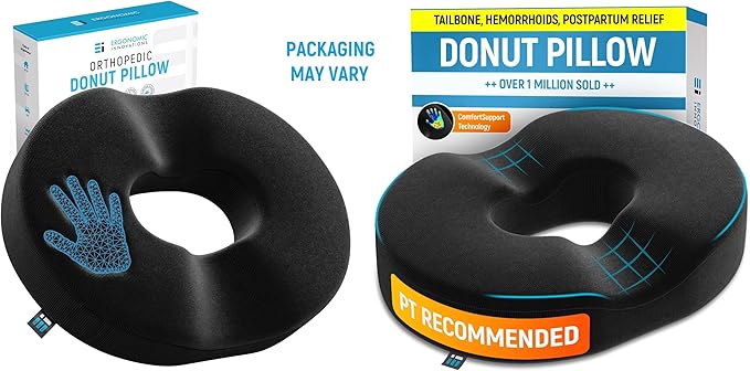 PT ENDORSED Donut Pillow for Tailbone Pain Relief - Hemorrhoid Pillow for Sitting, Orthopedic Donut Seat Cushion for Pressure Relief, Post Surgery, Postpartum Pregnancy, Lifting Cushions for Coccyx