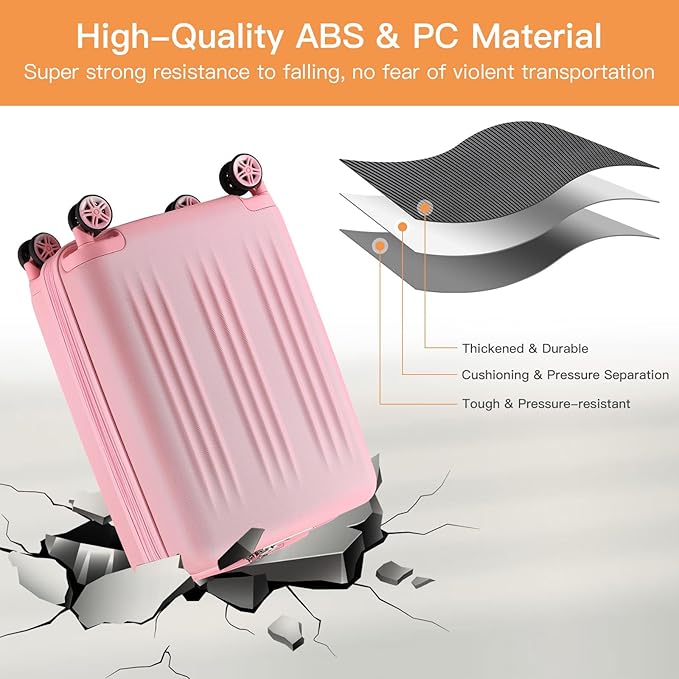 Kono Small 20 Inch Expandable Carry On Luggage with Quiet Spinner Wheels & TSA Lock, Scratch and Drop Resistant PC+ABS Hardside 22x14x9 Airline Approved Suitcase, Pink