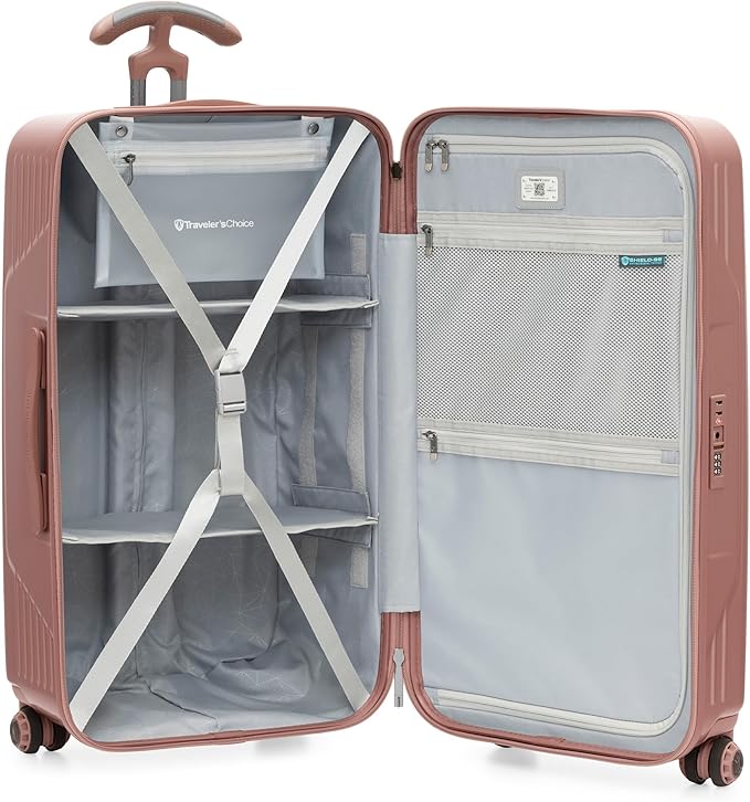 Traveler's Choice Ultimax II Polycarbonate Hardside Luggage with Spinner Wheels, Rose Pink, 31-Inch Large Trunk
