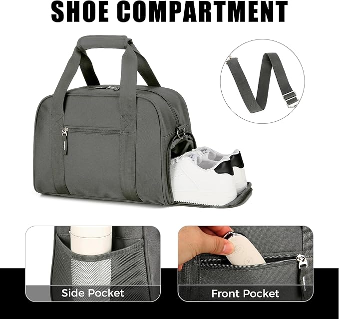 SeaRock 14 inch Small Gym Bag for Men & Women, Mini Duffle Bag with Shoe Compartment, Carry On Duffel Bag for Travel Sports, Dark Grey