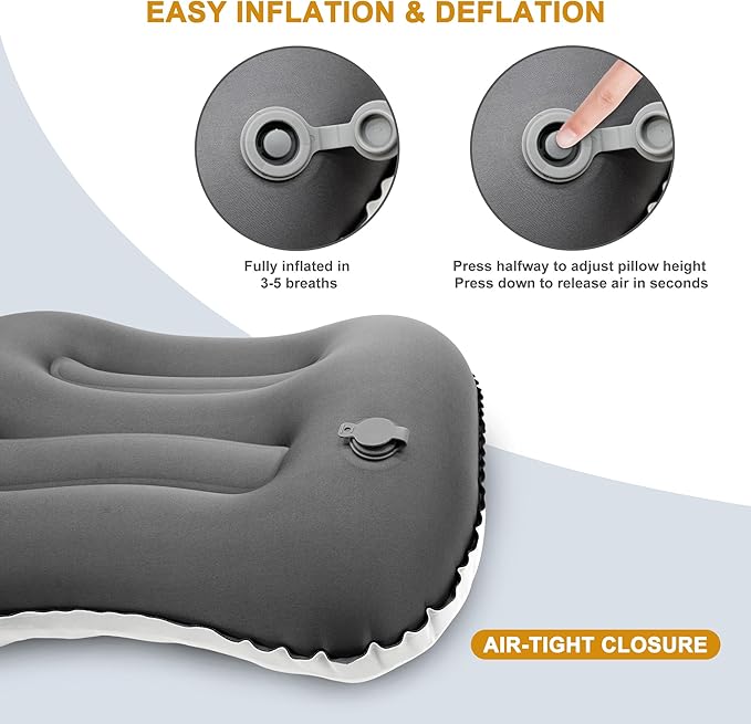 Camping Pillow with Soft Cover, Lightweight Inflatable Pillow for Neck Lumbar Support,Upgrade Backpacking Pillow,Washable Travel Air Pillows for Hiking, Backpacking, Airplane, Beach, White