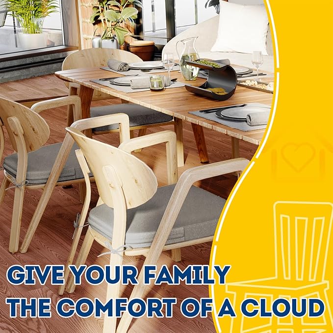 AAAAAcessories D-Shaped Chair Cushions, 2" Thick Dining Chair Pads with Ties and Removable, Machine-Washable Cover, 17" x 16", Set of 6, Khaki Gray