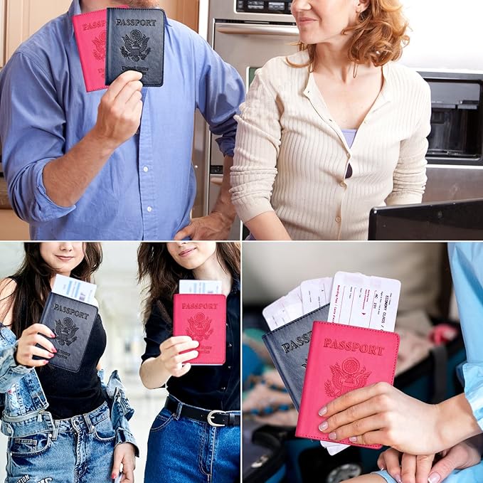 Eoehro Passport Holder for Travel Essentials-2Pack, Passport Wallet Cover Case for Travel Must Haves Accessories,Passport Book Holders for Women and Men