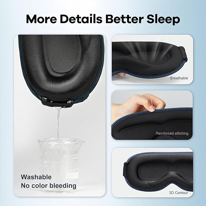 Weighted Blackout Sleep Mask for Men: 3D Contoured Zero Eye Pressure Sleep Mask for Stress Relief, Deep Sleep & Airplane Travel Essentials, Night Shift, Office Nap, Adjustable Strap, Blue