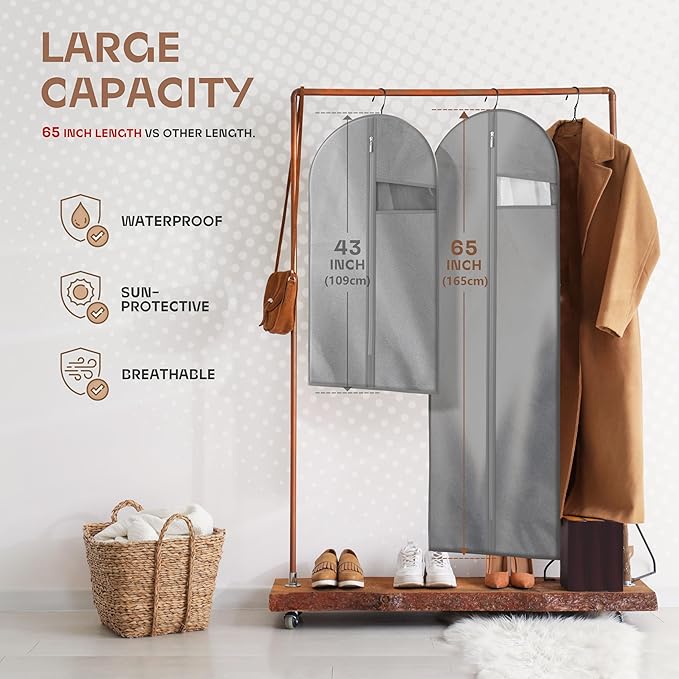 Lazebox Garment Bags for Travel and Closet Storage with Zipper, 65'' Long Dress Bag for Gowns Long
