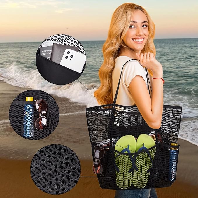 Tainehs Beach Bag - Mesh Tote Bag Beach Vacation Clothes for Women Pool Bag for Travel Pool Family Cruise Essentials 2026