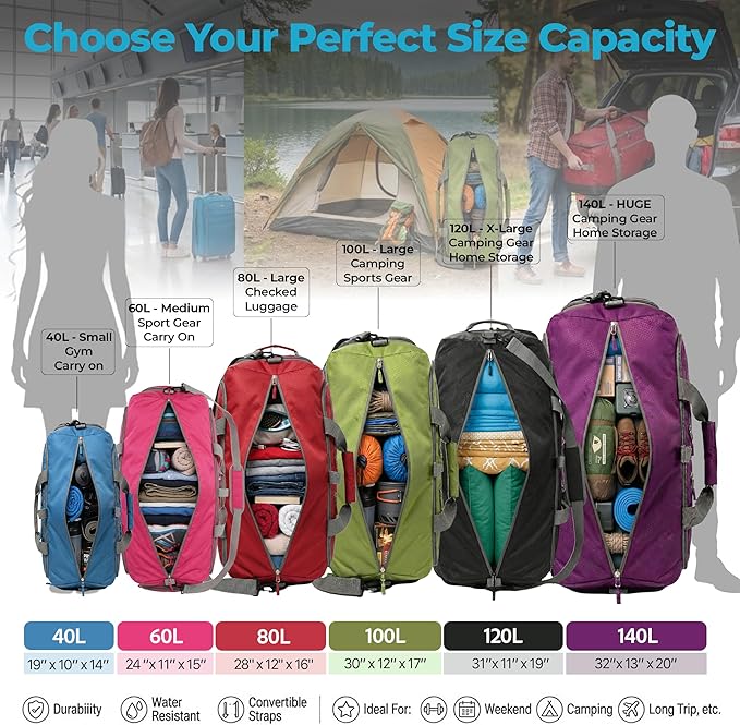 Bago Extra Large Duffle Bag for Travel Women & Men. Durable, Lightweight, Foldable Travel Duffel Bags For Traveling Women. 120L Duffle Bags Use As a Weekender Bag with Shoe Compartment, Checked Duffel
