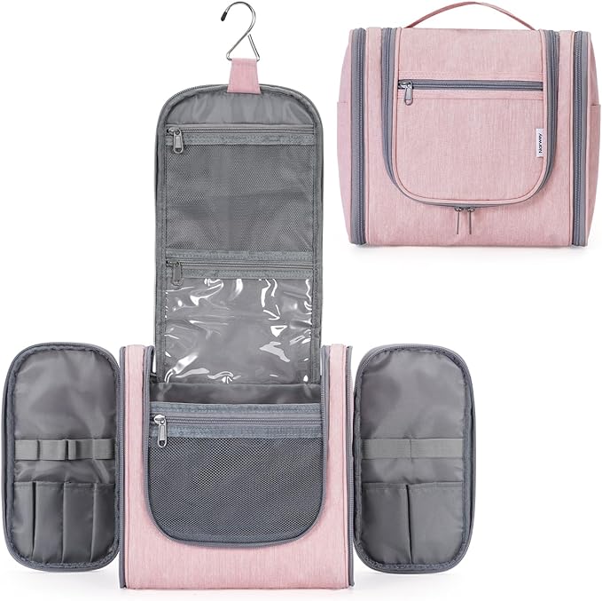 Narwey Hanging Toiletry Bag for Women Travel Makeup Bag Organizer Toiletries Bag for Cosmetics Essentials Accessories(Large, Pink)