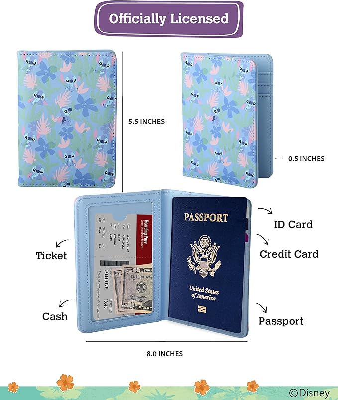 Disney Stitch Passport Cover for Women Official License, Cute Passport Book Holder, Passport Wallet, Travel Must Haves