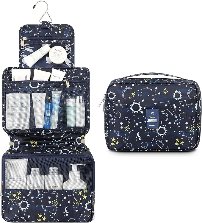 Mossio Hanging Toiletry Bag with Sturdy Hook - Large Portable Cosmetic Makeup Travel Organizer for Men & Women
