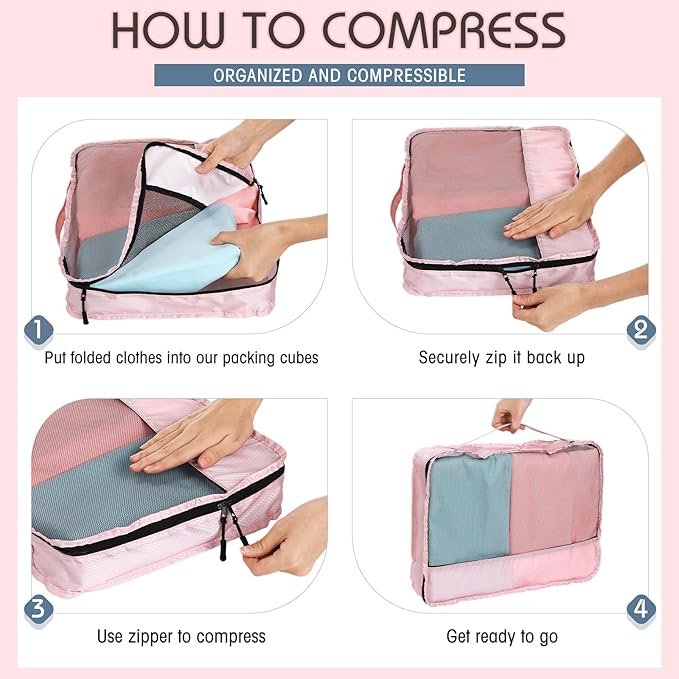 5 Pcs Packing Cubes for Suitcase Large Travel Cubes Carry on Luggage Organizer Bags for Clothes Accessories(S,Morandi)