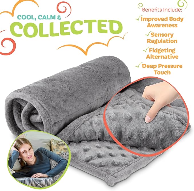 XL Weighted Blanket for Kids 5lb (Grey) 36x48 Inch, Plush Minky Kids Blanket with Travel Bag, Blanket for Ages 4 to 10