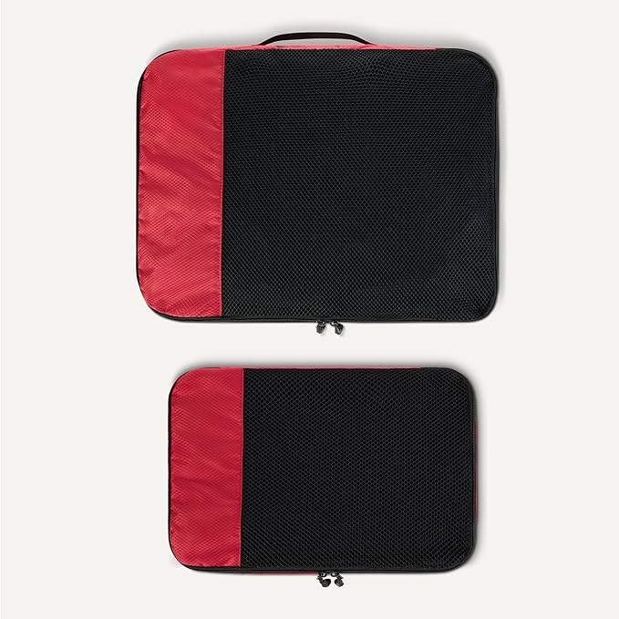 Amazon Essentials 4-Piece Packing Cubes Travel Accessories Set, Luggage Organizer with Double Zipper, Mesh Top, Space-Saving, 2 Medium/2 Large, Red (Previously Amazon Basics)