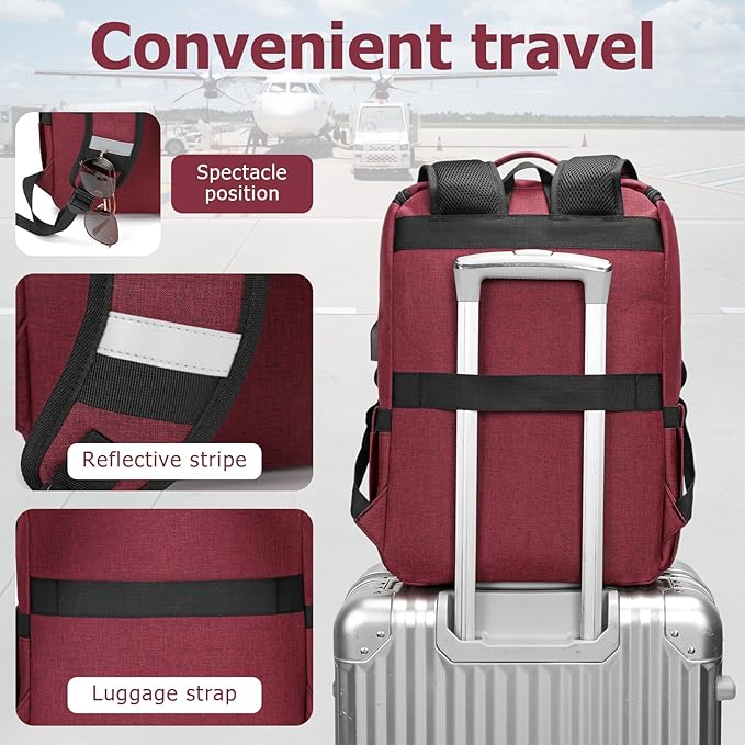 YALUNDISI Vintage Backpack Travel Laptop Backpack with usb Charging Port for Women & Men College Backpack Fits 15.6 Inch Laptop Red Brown