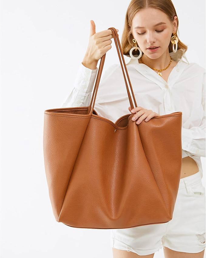 Oversize Pu Leather Tote Women Weekender Bag Shopper Handbag Travel Purse