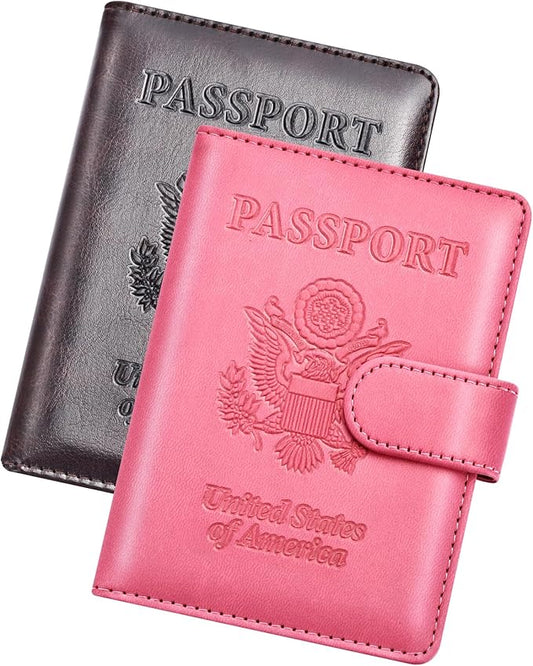 Herain Passport Holder for Travel Cruise Essentials, 2 Pcs Passport Cover Wallet Case Travel Gifts Women Men Family, RFID Passports Book Card Holders Travels Accessories Must Haves