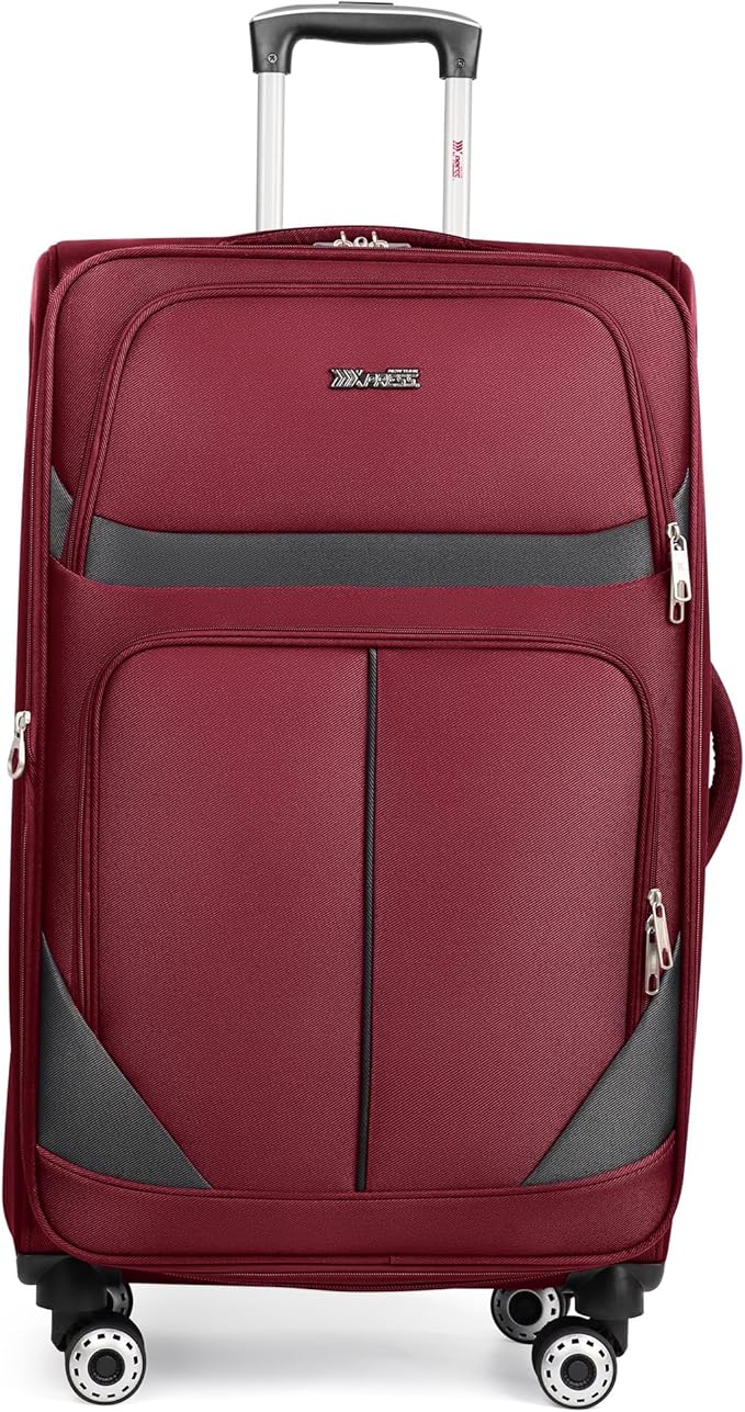 32'' Large Softside Suitcase,Expandable 15% Luggage,with Double Spinner Wheels and LOCK,Lightweight Travel Suitcase for Men/Women（Burgundy-Grey,32in）