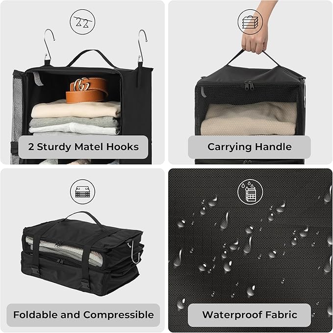 GRANNY SAYS Hanging Packing Cubes for Travel, Large Portable Hanging Suitcase Organizer, Foldable Compression Luggage Organizer Bags for Clothes, Carry on Closet Suitcase, XL-Black Travel Shelves