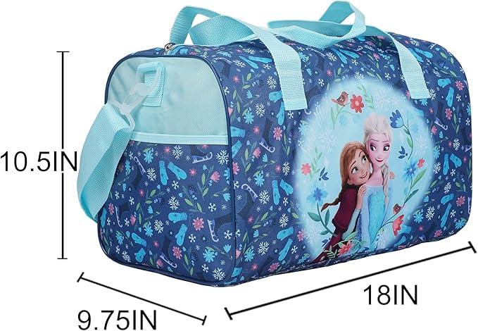 Bioworld Frozen Elsa & Anna Kids' 4-Piece Travel Set With Suitcase, Duffle Bag, Toiletries Case, and Luggage Tag