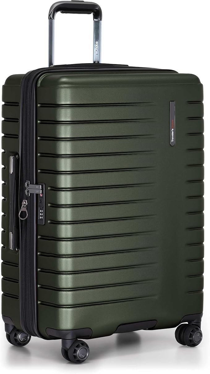 Traveler's Choice Archer Polycarbonate Hardside Spinner Luggage Set, Tie Down Straps, Green, 3-Piece