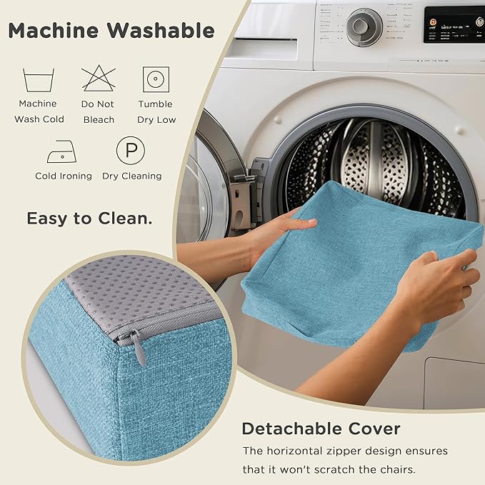 AddGrace Recliner Cushions for Elderly Thick Seat Cushion 20"x20"x4" Chair Pads with Non Slip Backing and Washable Cover for Couch Armchair Chairs Light Blue
