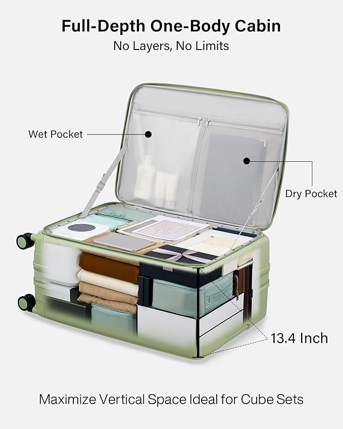 Hanke Hardside Expandable Large Checked Luggage, 28 Inch Top Opening Trunk Luggages with Spinner Wheels, All-PC Hard Shell Suitcase, Lightweight TSA Approved (Bamboo Green, 120L)