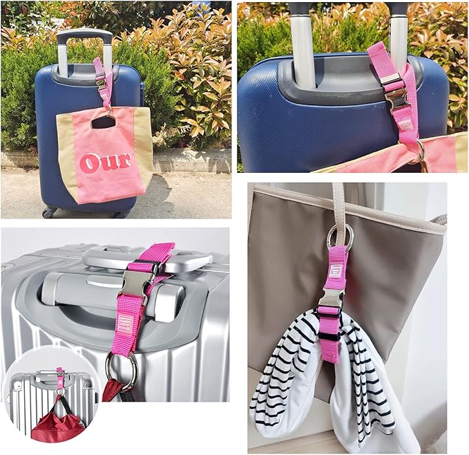 3PCS Heavy Duty Add a Bag Luggage Straps Jacket Gripper 3PCS Luggage Tag Suitcase TravelTags with Name ID Card,Carry-on Luggage Belt Baggage Suitcase Straps Belts Travel Accessories (Rose Red)