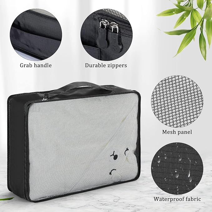 Tudomro 12 Pcs Large Packing Cubes Luggage Organizers for Suitcase Mesh Travel Organizer Bags Travel Packing Organizers for Traveling Camping Hiking