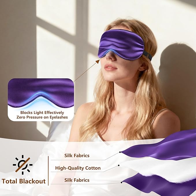Sleep Mask Silk Eye Mask for Men Sleeping Mask, Adjustable Elastic Strap for Night Shading Sleep Mask, Soft and Comfortable for Both Men and Women (Purple)