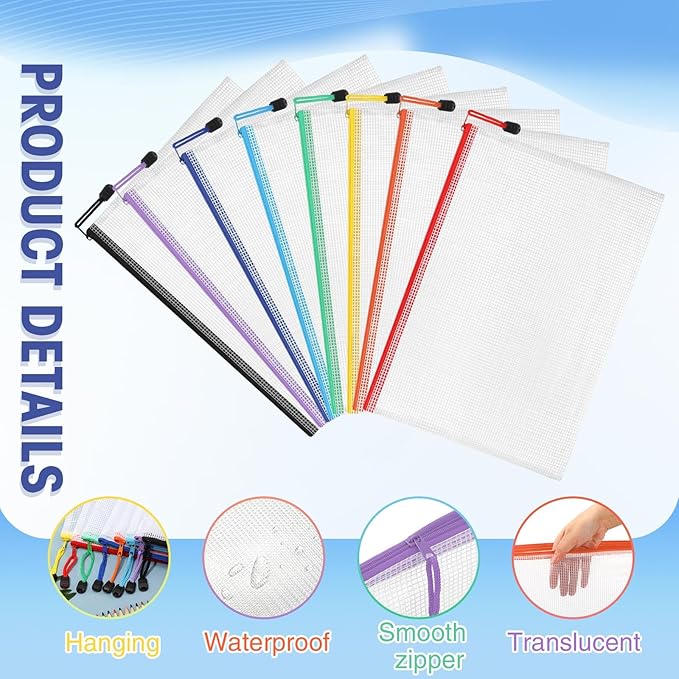 Jetec 32 Pcs Mesh Zipper Bags Toy Storage Bikini Organizer Bag Bolsas Para Guardar Trajes De Bano Waterproof Zipper Reusable Pouch Puzzle Multipurpose for Storage Office(Sweet Color,13 x 9.5 Inch)