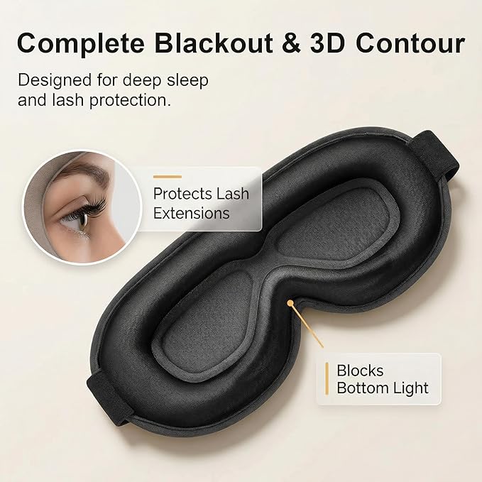 Blackout Weighted Eye Mask for Sleeping: 3D Contoured Gentle-Pressure Sleep Mask for Men & Women - Airplane Travel & Night Shift Essentials, Zero Eye Pressure, Breathable Blindfold, Black
