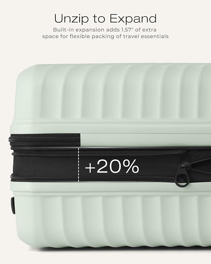 Coolife Luggage Suitcases Hardside Lightweight: Durable PC Expandable Travel 3 Piece Set with Dual Spinner Wheels & TSA Lock, 20/24/28 (20" Expandable) (Light Green, 3-Piece Set (20/24/28))