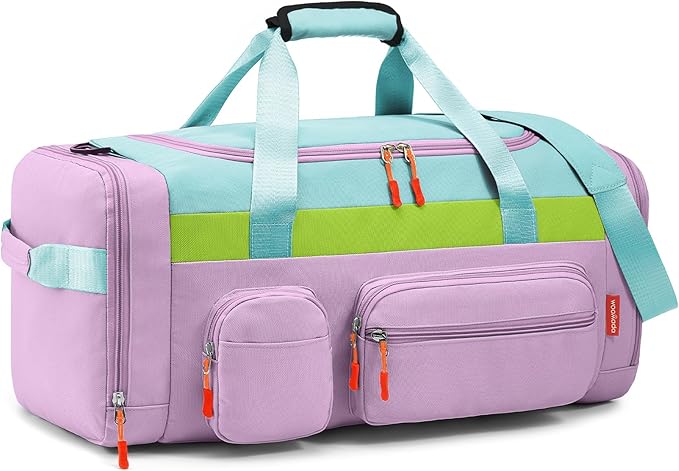 WOOMADA Kids Duffle Bag for Boys or Girls,Weekender Overnight Bag with Shoe Compartment & Wet Pocket Perfect For School, Sports, Overnight Trips(Purple)