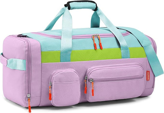 WOOMADA Kids Duffle Bag for Boys or Girls,Weekender Overnight Bag with Shoe Compartment & Wet Pocket Perfect For School, Sports, Overnight Trips(Purple)