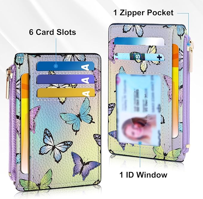 Tipmile Credit Card Holder for Women Slim Minimalist Front Pocket RFID Blocking Wallet Small Compact Card Case with ID Window, Butterfly