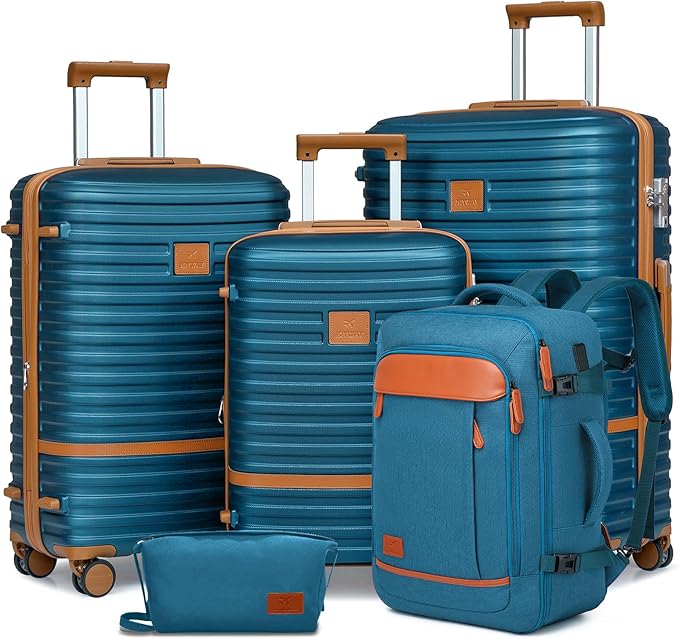 Joyway Expandable Luggage Sets 5 Piece, Lightweight Hard Shell Travel Suitcase Set with Spinner Wheels and TSA Lock (5 piece set，Blue)
