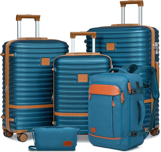 Joyway Expandable Luggage Sets 5 Piece, Lightweight Hard Shell Travel Suitcase Set with Spinner Wheels and TSA Lock (5 piece set，Blue)