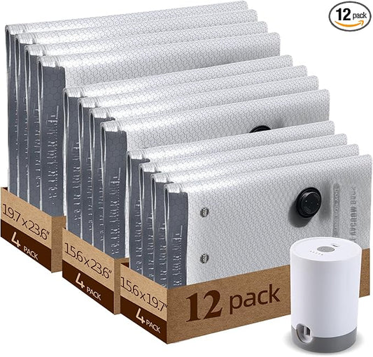 12 Pack Vacuum Storage Bags For Travel With Rechargeable Pump Compression Bags for Clothes & Blankets, Luggage Space Saver for Seasonal Storage & Long Haul Travel