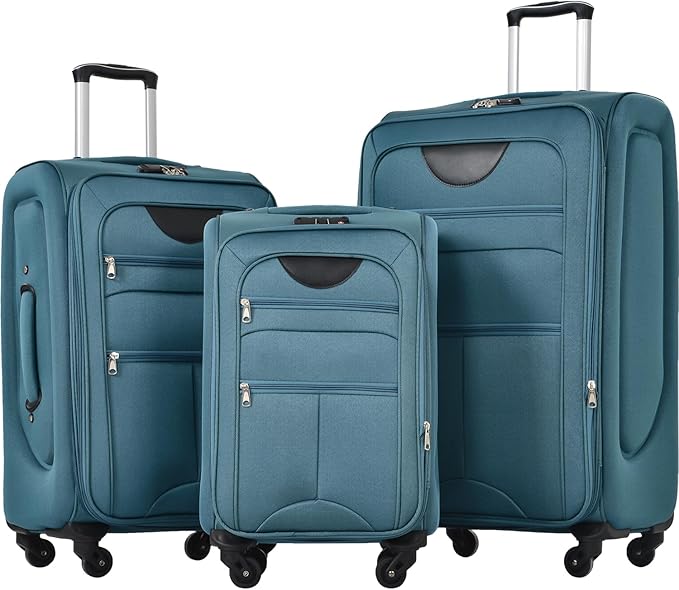 Softside Luggage Sets 3 Piece - 20" Carry-On, 24” & 28” Checked Luggage Set, Expandable Luggage Lightweight Suitcase with Spinner Wheels & TSA Lock for Family Extended Travel (Green)