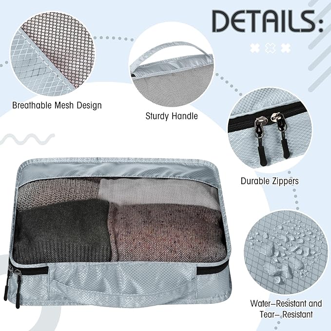 5 Pcs Packing Cubes for Suitcase Large Travel Cubes Carry on Luggage Organizer Bags for Clothes Accessories(Mixed,Gray)