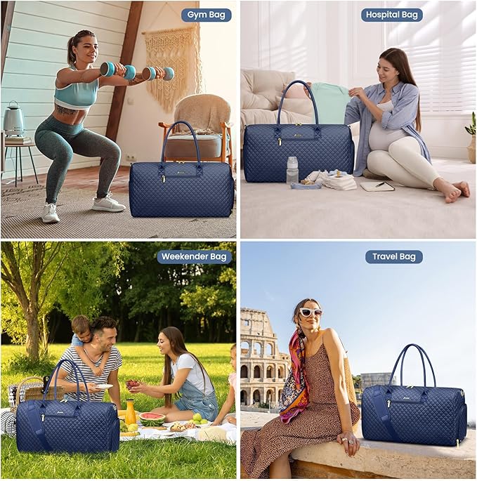 Women Weekender Travel Duffle Bag: Travel Duffel Overnight Bags with Shoe Compartment Large Carry on Tote with Toiletry Bag Weekend Traveling Yoga Gym Hospital Bag for Women with Wet Pocket Blue