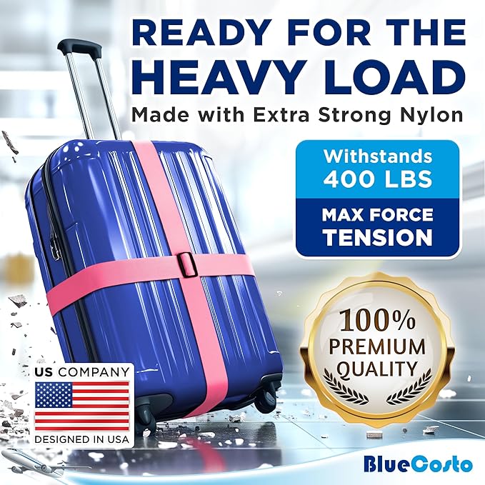 Luggage Straps for Suitcases - TSA Approved - Pink, 20 PK - Bulk Multipack Premium Nylon Belts for Suitcase, Briefcase & Travel Bag - Adjustable Strap Length 46" - 78"