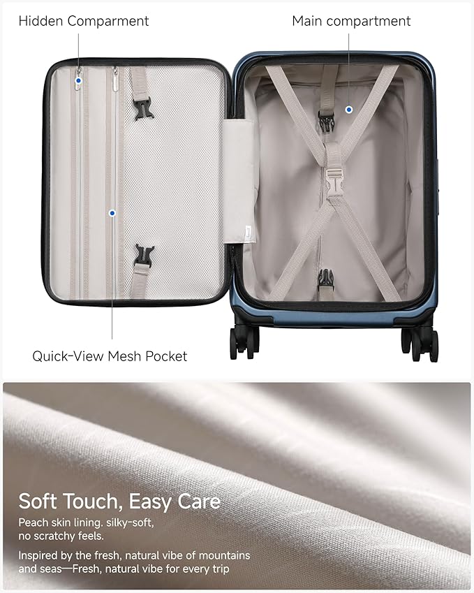 LUGGEX Carry On Luggage Top Opening, FLT Expandable Polycarbonate Hard Shell Suitcase with Wheels (FX-Lite, Blue, 20 Inch, 36L-41L)