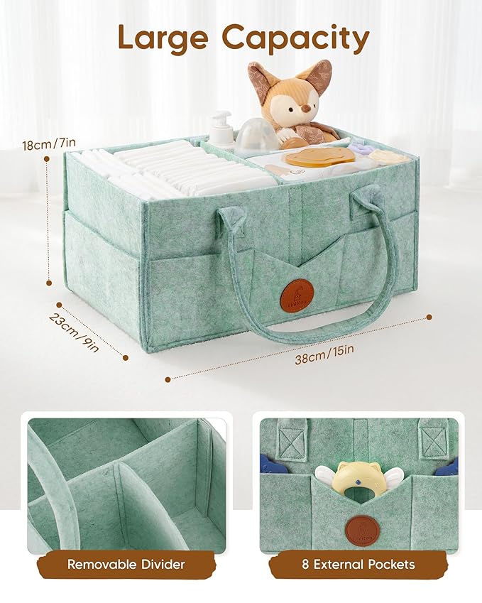 Maliton Baby Diaper Caddy, Nursery Storage Bin & Car Organizer with Handle, Large Felt Bag for Newborn essentials Boy or Girl, Changing Table Organizer for Baby Stuff, 15" x 9" x 7"Baby Shower Basket