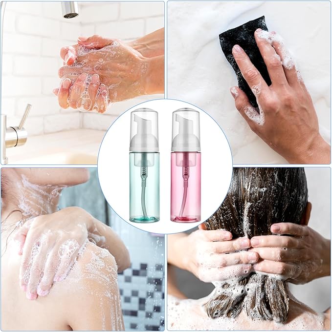 2 Pack Foam Pump Bottle Travel 60 ml/2 oz Small Size Mousse Foam Soap Dispenser Clear Plastic Foaming Soap Dispenser Mini Empty Refillable Pump Containers for Face Wash Lash Shampoo Skin Care