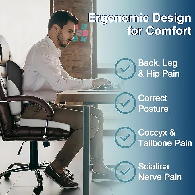 Cushion and Lumbar Support Pillow, Relief Pressure Seat Cusion for Office Chairs & Car Seat, Ergonomic Design Cusion for Tailbone Pain Relief, Sciatica & Back Support